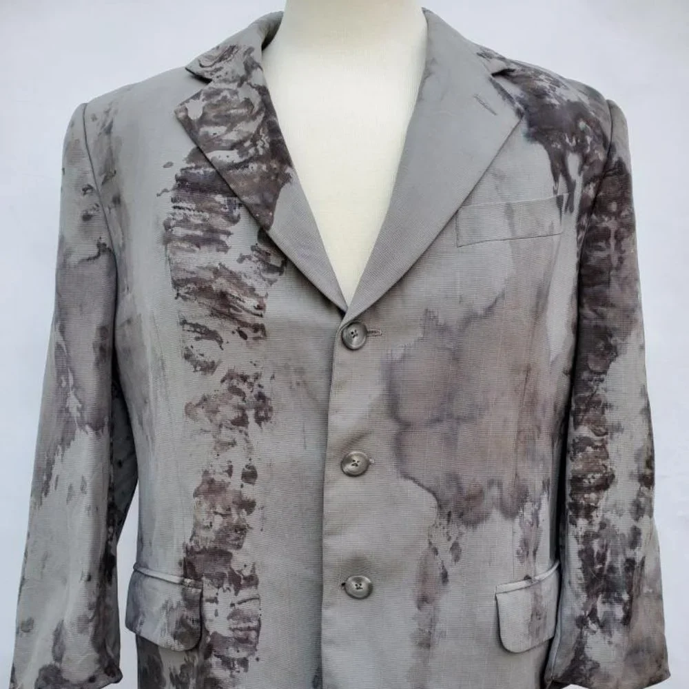 FENDI 50 wool gray grey black blue purple blazer jacket tie dyed unisex Med Larg